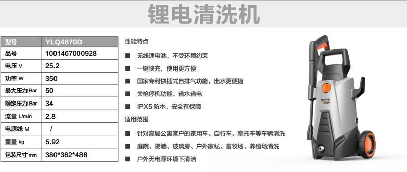 億力鋰電池家用洗車機(jī)YLQ4670D 億力鋰電池家用洗車機(jī)YLQ4670D