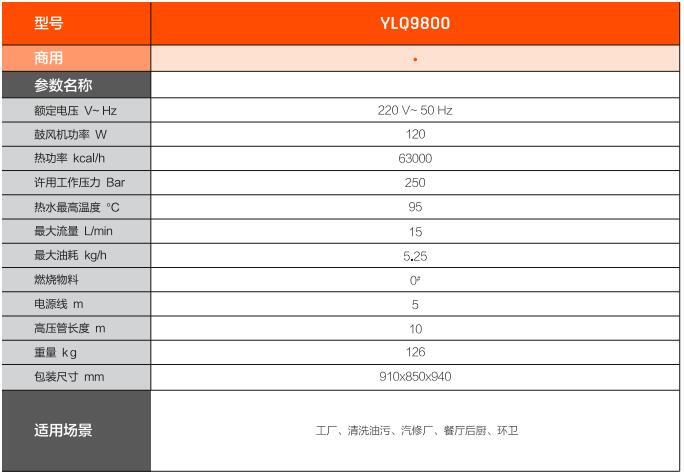 億力高壓清洗機(jī)配套熱水加熱器YLQ9800規(guī)格參數(shù)